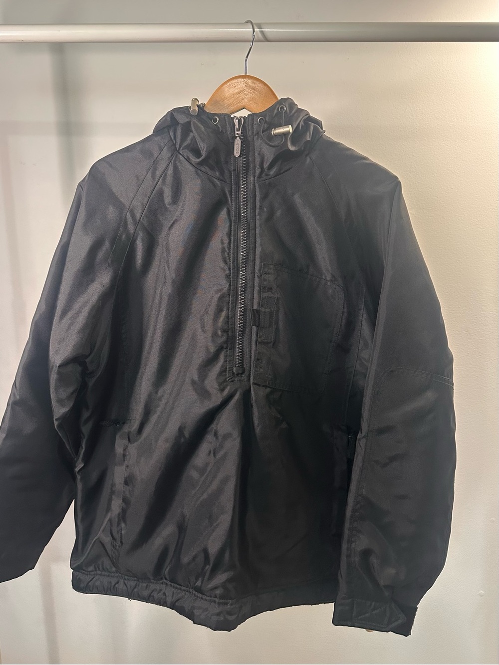 J. Crew Men's Black Hooded Windbreaker Pullover Vintage Medium